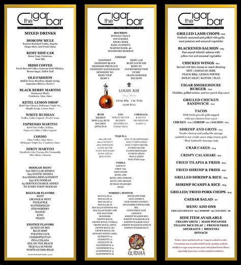 The Cigar Bar | Menu