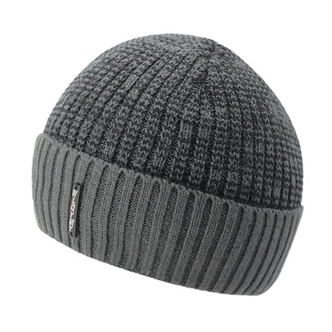 Knitted Winter Beanie Hats for Men with Velvet Interior - Red,Dark Gra