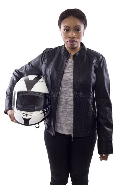 Black Female Racer or Biker or Stunt Woman Holding a Helmet Stock Photo - Image of black ...