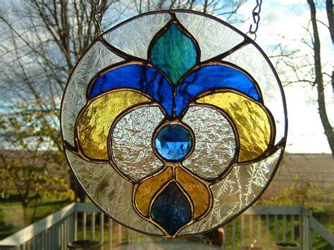 Stained Glass Fleur De Lis Sun Catcher Window Hanging Small