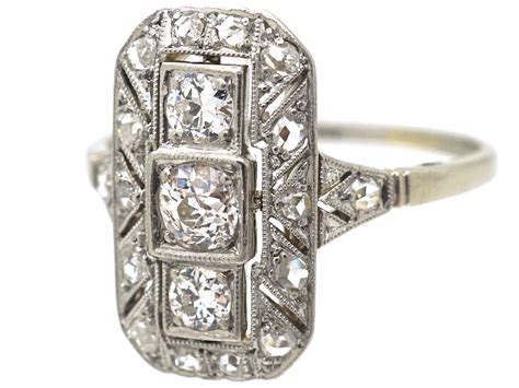 Art Deco 14ct Gold & Diamond Rectangular Ring (908N) | The Antique ...