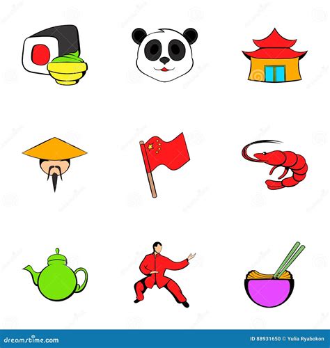 Japanese Culture Icons Set, Cartoon Style Stock Vector - Illustration of chopsticks, carp: 88931650