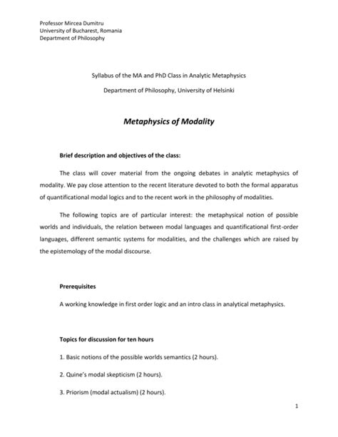 Metaphysics of Modality - UB