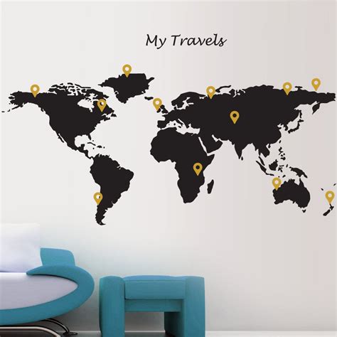 Map Wall Sticker Globe World my travels with FREE marker dots vinyl wall stickers. £19.99, via ...