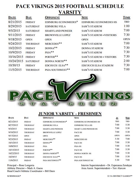 Schedule | James Pace High School Booster Club