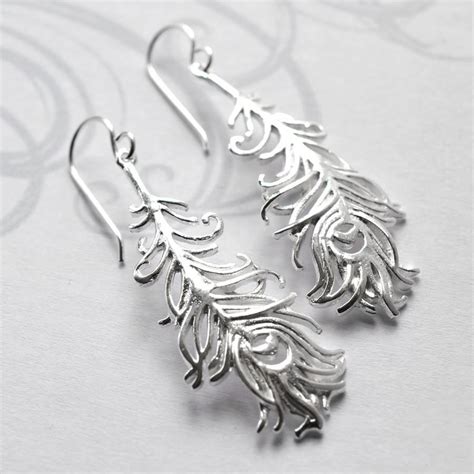 Sterling Silver Dangly Peacock Feather Earrings - Martha Jackson