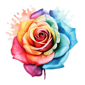 Rainbow Rose Watercolor Art Ai Generative, Rainbow, Rose, Flower PNG ...