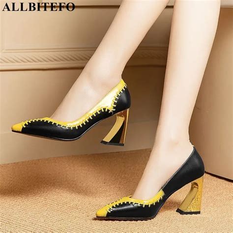 Aliexpress.com : Buy ALLBITEFO natural genuine leather women high heels ...