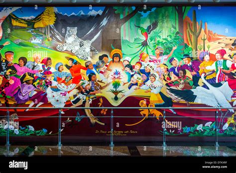 Colorful mural titled "In Peace & Harmony with Nature", by Leo Tanguma, Denver International ...