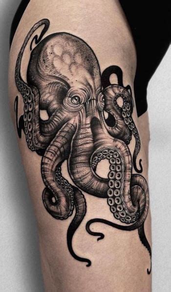 Octopus Thigh Tattoos, Octopus Tattoo Sleeve, Octopus Tattoo Design, Thigh Tattoo Designs, Shark ...