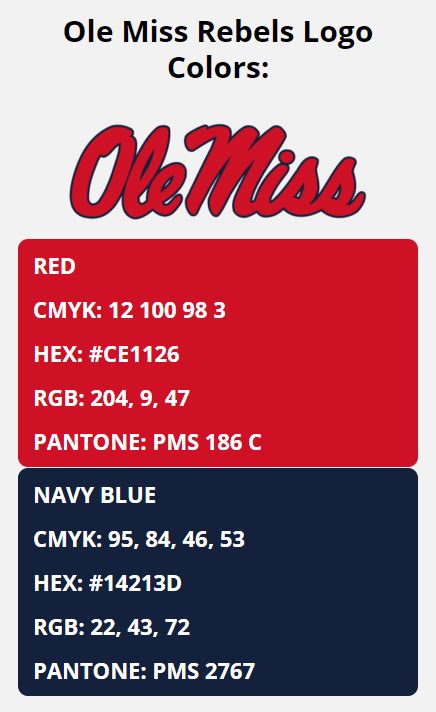 Ole Miss Rebels Team Colors | HEX, RGB, CMYK, PANTONE COLOR CODES OF SPORTS TEAMS