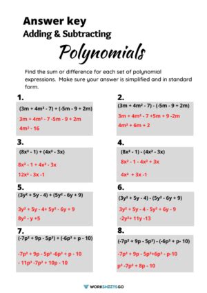 Adding And Subtracting Polynomials Worksheets | WorksheetsGO