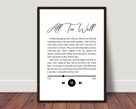 All Too Well Lyrics Print. Taylor Swift Red Album Printable. - Etsy Canada