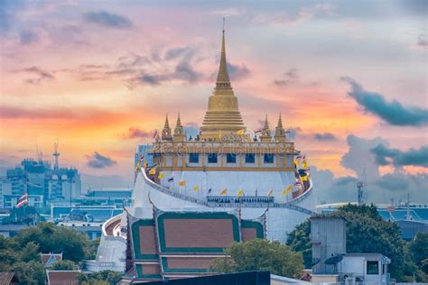 View of Wat Saket "Golden Mountain" Temple in Bangkok, Thailand. Stock ...