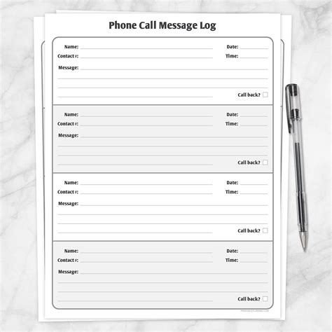 Phone Call Message Log - Printable at Printable Planning for only 5.95