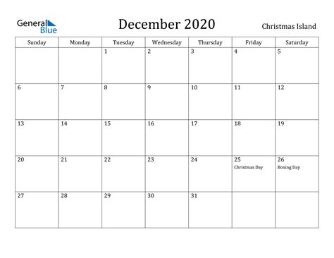 December 2020 Calendar - Christmas Island