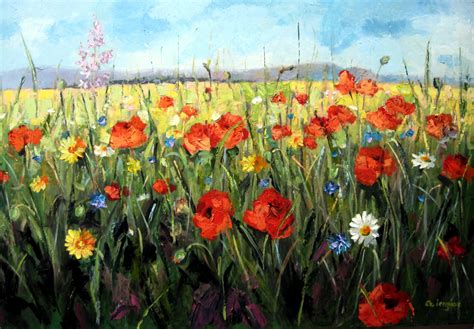 Field Of Flowers, Painting by Gheorghe Iergucz | Artmajeur