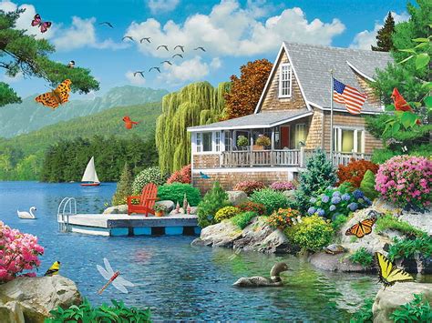 Lake House, birds, nature, house, lake, HD wallpaper | Peakpx