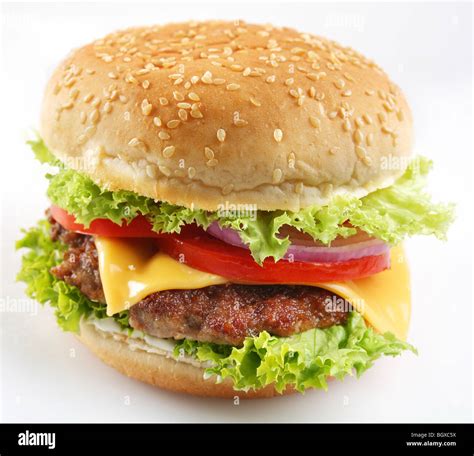 Cheeseburger on a white background Stock Photo - Alamy