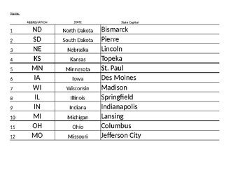 Midwest States And Capitals Quiz Printable - prntbl ...