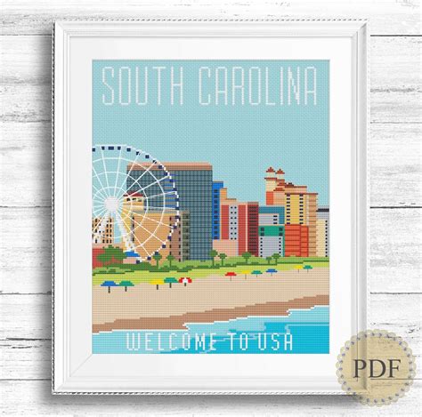 South Carolina Modern Cross Stitch Pattern USA State Landscape - Etsy