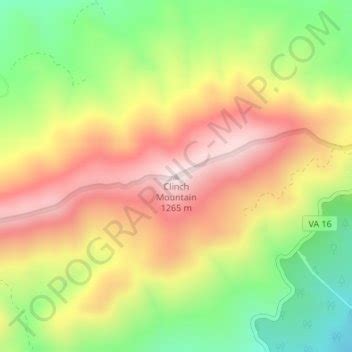 Carte topographique Clinch Mountain, altitude, relief