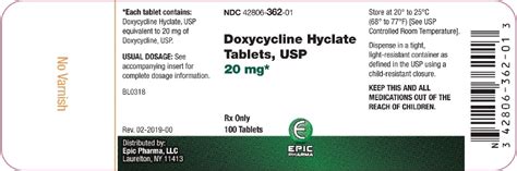 Doxycycline Hyclate Tablet 20mg By 100 Epic Pharma Gen Vibratab