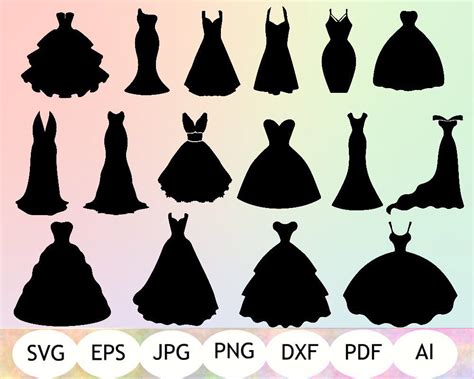 Dresses SVG, Dress Silhouette, Wedding Dress Clipart, Party Dress SVG, Silhouette Cameo, Cricut ...