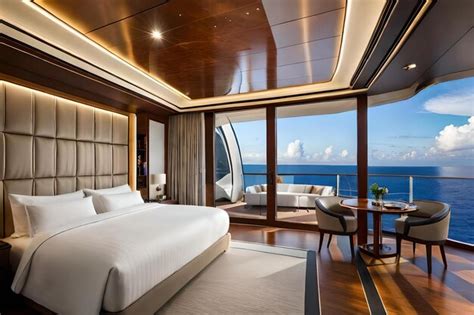 Premium Photo | A room with a view of the ocean and a cruise ship