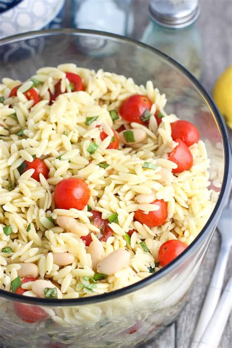 Lemon Orzo Pasta Salad with Basil, Almonds, White Beans