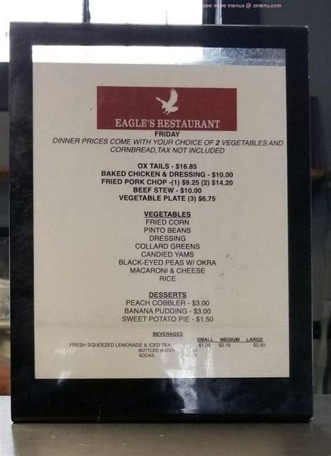 Online Menu of Eagles Restaurant Restaurant, Birmingham, Alabama, 35204 ...