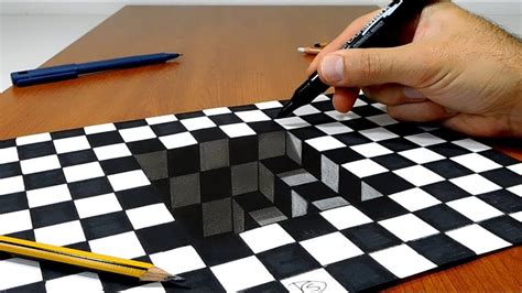 3D Trick Art on Paper Stairs in Chess | Optical illusions art, Paper art, Illusion art