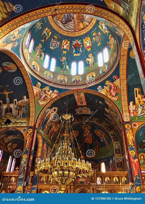 Colourful Decorated Greek Orthodox Church Interior, Greece Stock Photo ...