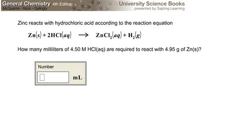 Solved Zinc reacts with hydrochloric acid according to the | Chegg.com