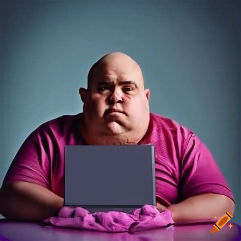 Photo of a man sitting at a pink computer with a network diagram on screen on Craiyon