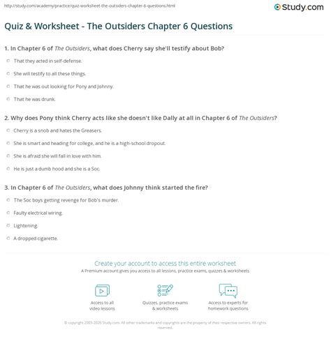 Quiz & Worksheet - The Outsiders Chapter 6 Questions | Study.com