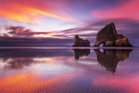 Download Horizon Sky New Zealand Sea Ocean Beach Reflection Nature Sunset HD Wallpaper
