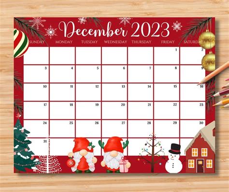 EDITABLE December 2023 Calendar Colorful Christmas With Cute - Etsy in 2023 | Christmas calendar ...