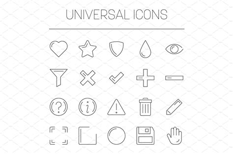 Universal symbols set - basic icons | Vector Graphics ~ Creative Market