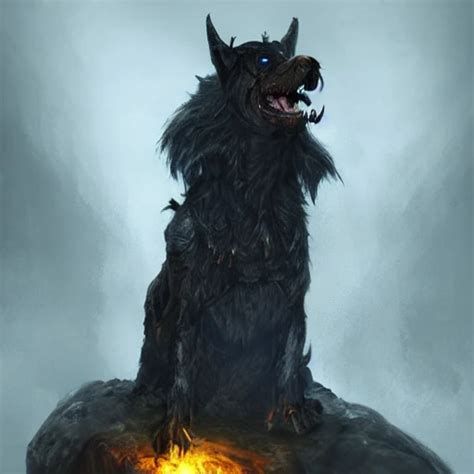 hellhound, with collar on, intense stare, ultra detailed fantasy... - Arthub.ai