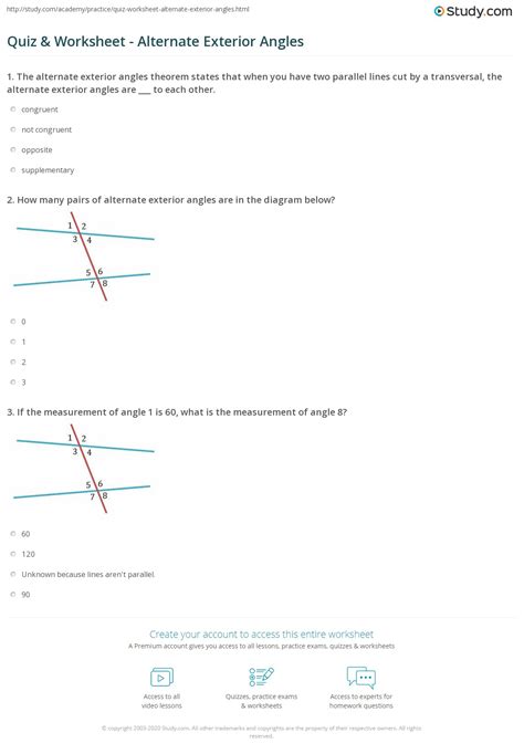 Quiz & Worksheet - Alternate Exterior Angles | Study.com