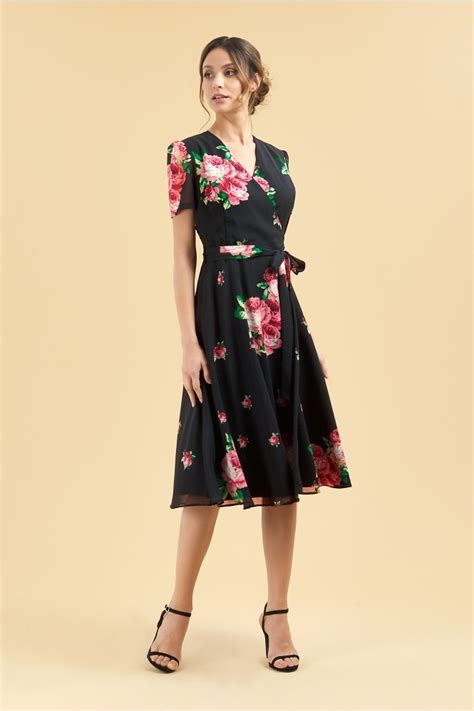 The Pretty Dress Company Vintage Lamour Floral Chiffon Wrap Dress