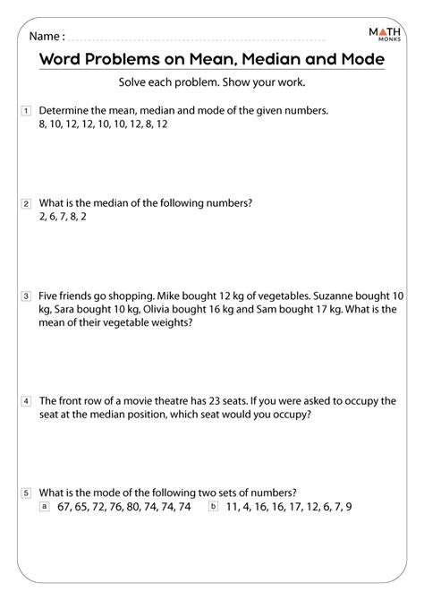 Grade 5 Mean Median Mode Worksheets Printable