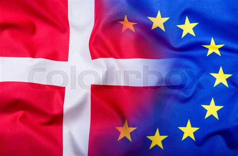 Flags of the Denmark and the European Union. Denmark Flag and EU Flag ...