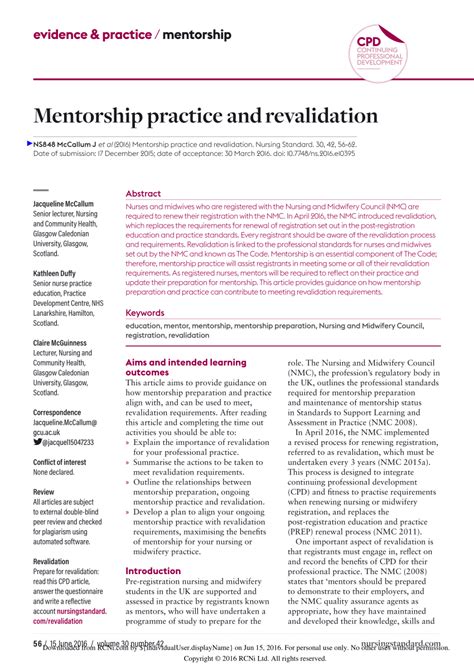 (PDF) Mentorship practice and revalidation