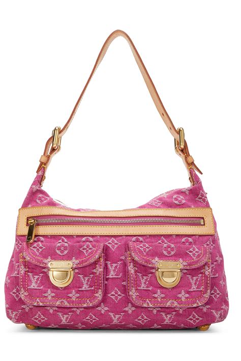 Louis Vuitton Pink Monogram Denim Baggy PM - What Goes Around Comes ...