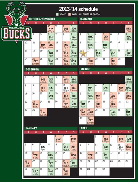 2013-'14 Milwaukee Bucks schedule