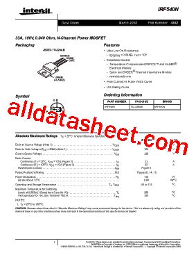 IRF540N Datasheet(PDF) - Intersil Corporation