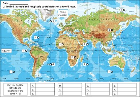 Finding latitude and longitude coordinates on a world map - Teach It ...