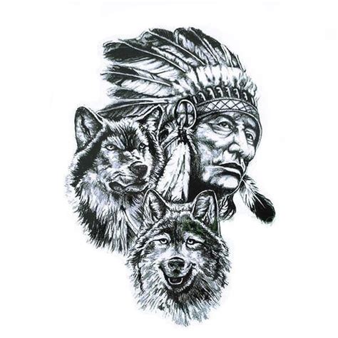 Native American Wolf Tattoo Flash